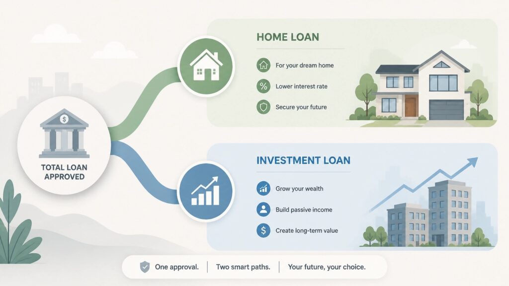 Diagram showing separate home and investment loan splits.
