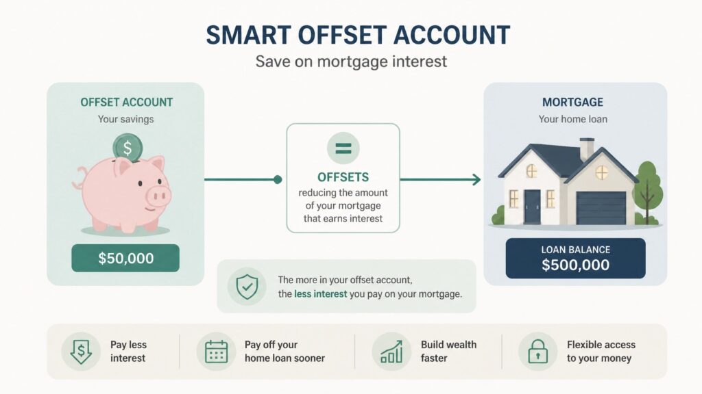 Diagram showing a smart offset account linked to a home loan.