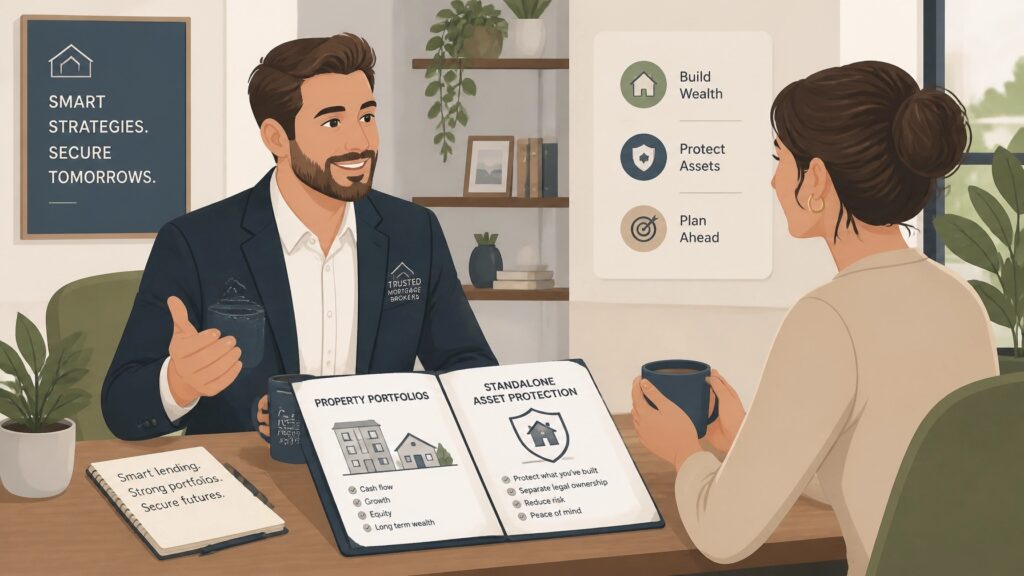 Mortgage broker discussing a property loan strategy with a client.
